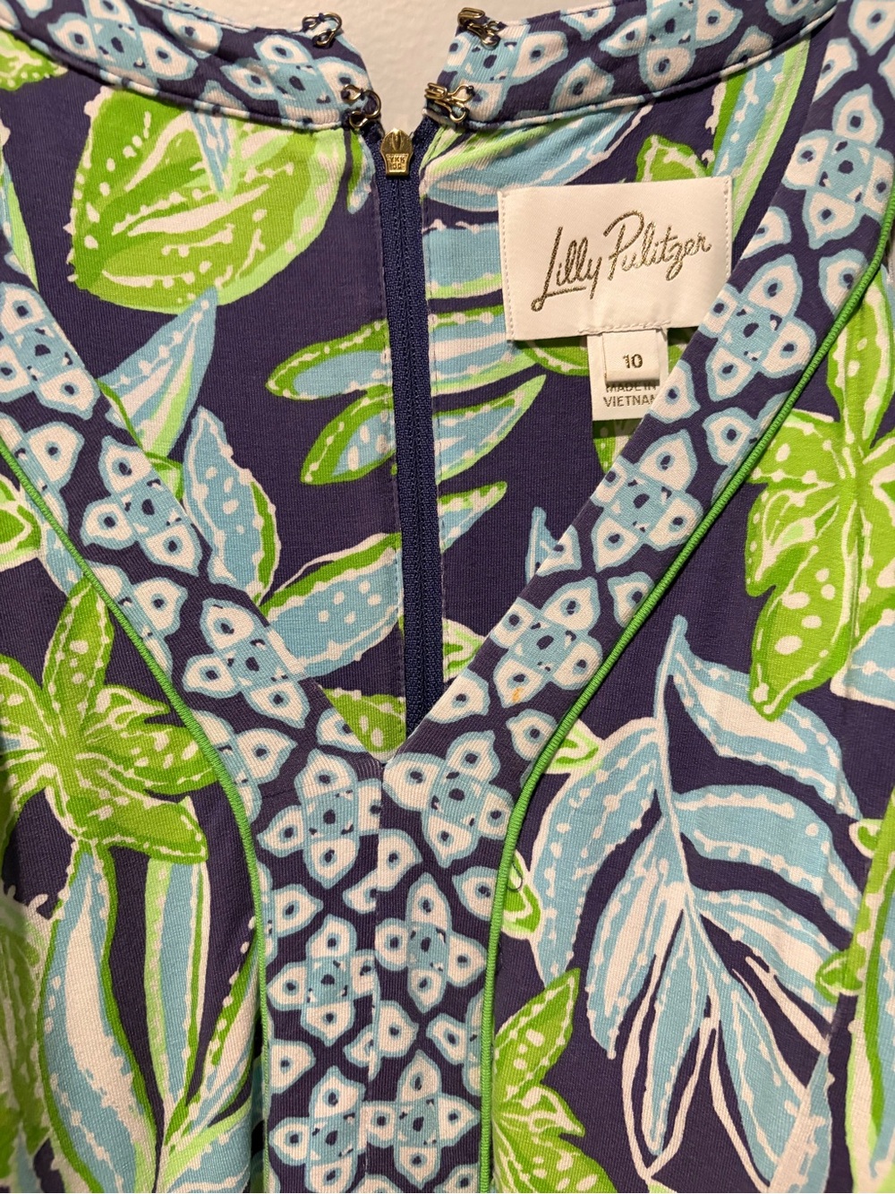 Lilly Pulitzer Navy, Light Blue & Lime Green Tropical One-Piece